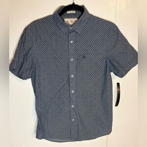 Men’s Penguin Navy Blue Palm Tree Slim Fit Short Sleeve Button Up Shirt Sz Small